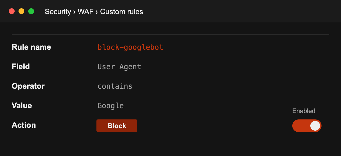 Cloudflare rule blocking UA containing Google
