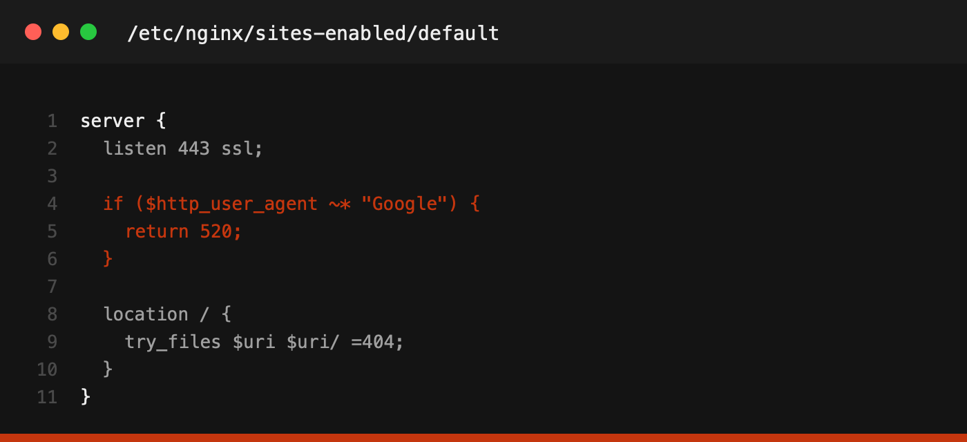 Nginx config blocking Googlebot